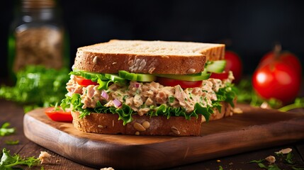 sandwich food on a tray with tomatoes and vegetables inside