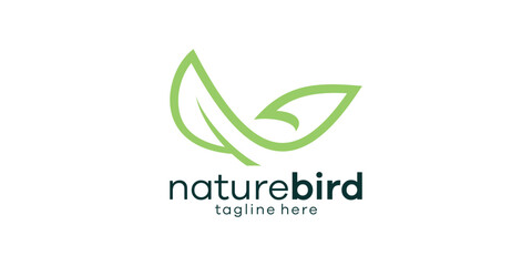 The logo design combines the shape of a leaf with a bird, the nature bird logo design.