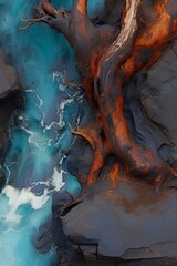 Vibrant abstract dark background with intricate, smeared paint in shades of blue and coral