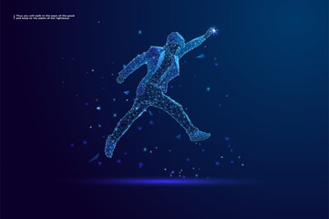 poly Jump. concept of sport science technology, polygon runner jumping 