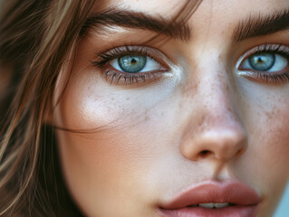 Großartiges Model Gesicht einer Frau mit wunderschönen Augen als Nahaufnahme, ai generativ