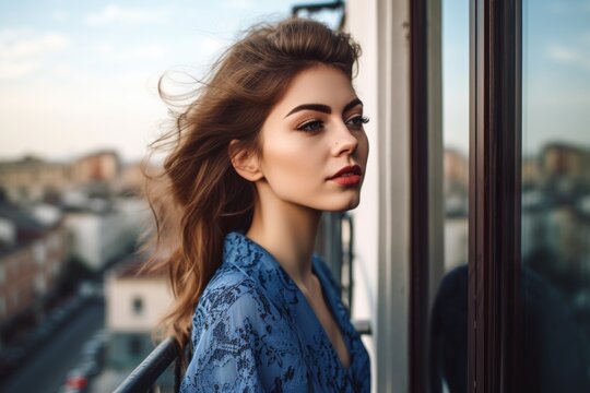 Cropped Shot Of An Attractive Young Woman Standing On A Balcony Overlooking The City