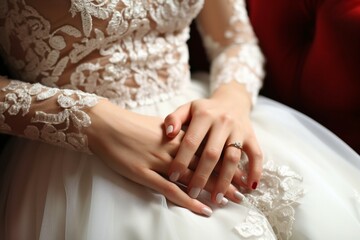 Expectant elegance Womens hands folded, awaiting the wedding and groom