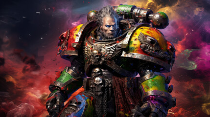 Warrior with military dress in rainbow colors