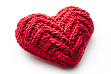 Image of a knitted heart as a symbol of love on a white background