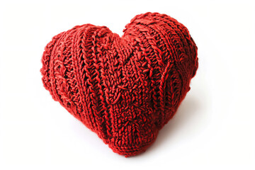 Image of a knitted heart as a symbol of love on a white background
