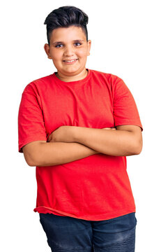 Little boy kid wearing casual clothes happy face smiling with crossed arms looking at the camera. positive person.