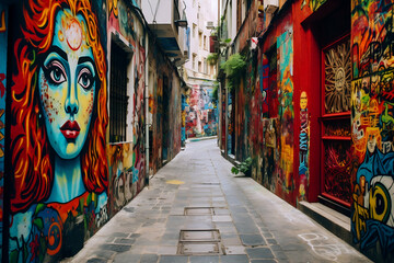 Colourful street art in Valletta, Malta
