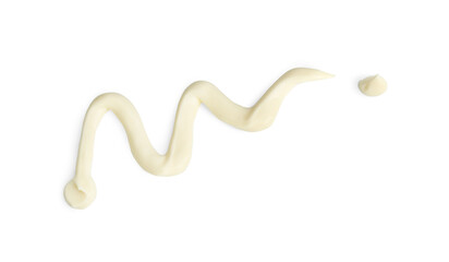 Fresh mayonnaise sauce isolated on white, top view