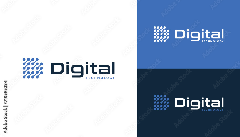 Poster modern initial letter d with digital wire line dots for connection network technology logo design