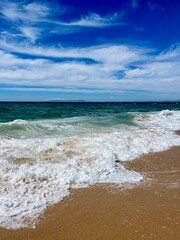 Waved ocean, blue ocean horizon, seascape horizon background, natural ocean view