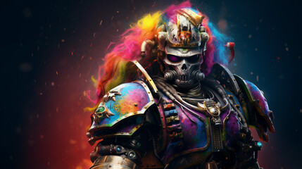 Undead warrior with military dress in rainbow colors