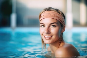 cropped portrait of an attractive young woman in the pool at the pool