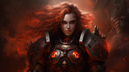 Woman with dark military dress in cyberpunk style, halloween motive