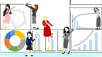 グラフの建物に住む人たちのイラスト