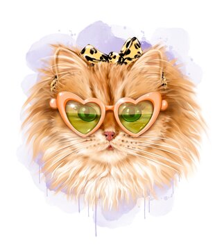Cute cate in sunglasses. Valentine cat. Fashion kitty in headband. 
