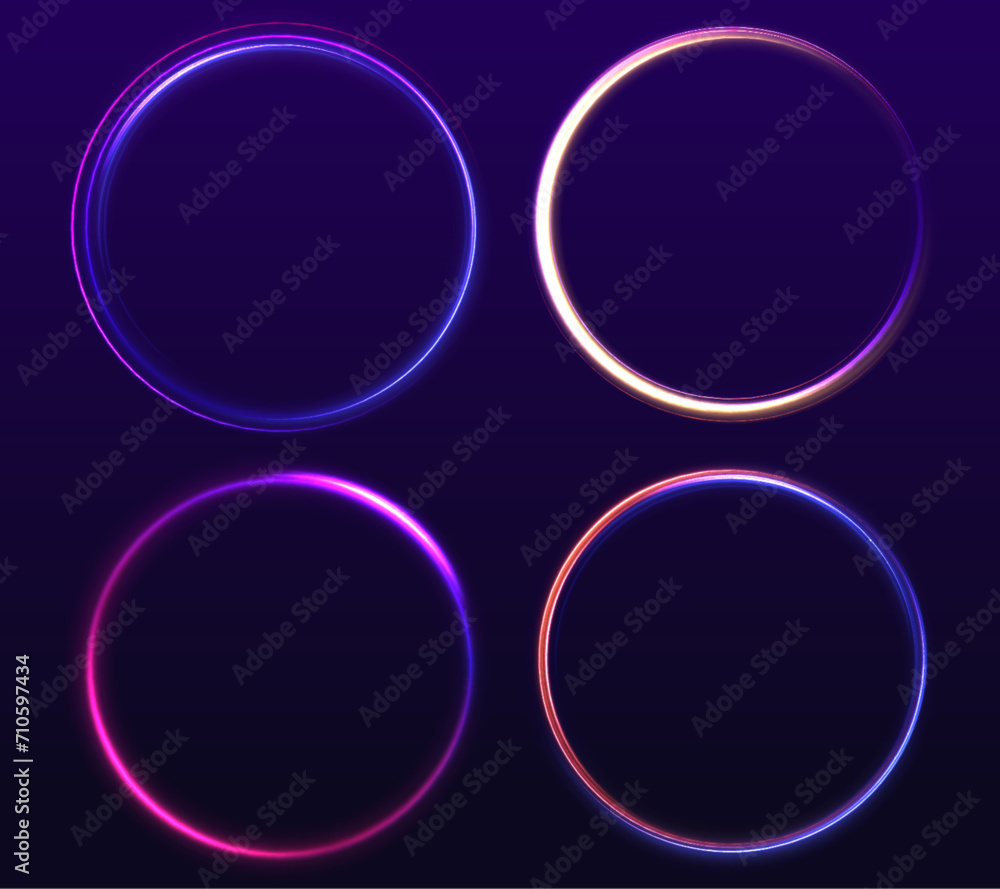 Poster curve blue line light effect neon swirl. abstract ring background with glowing swirling background. 