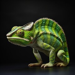 green colored chameleon on dark background