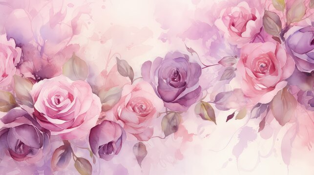 flowers watercolor roses background illustration pink romantic, soft petals, water colors flowers watercolor roses background