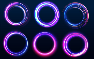 Round blue light twisted, Suitable for product advertising, product design, and other. Curve blue line light effect. Abstract ring background with glowing swirling background. Neon swirl.	