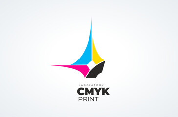 Logo Print Cmyk theme printing. Perspective abstract figure. Template design vector. White background.