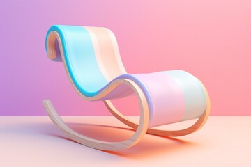 3d rendering minimal rocking chair in colorful pastel concept on pink background
