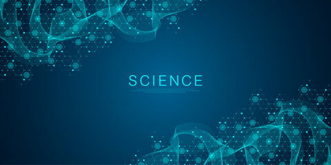 Modern health care or medical background design. Health care innovation concept. Horizontal header web banner. Abstract geometric background with hexagon shapes for medicine, science, chemistry.