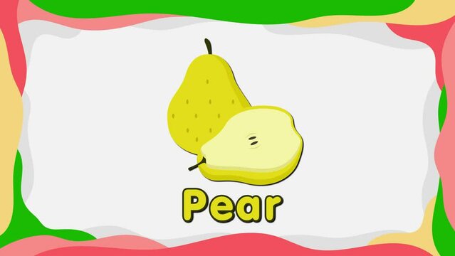  2d pear video animation, pear child animation, pear education video, pear cartoon video, illustration of a pear, english training video
