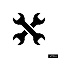 Two crossed wrenches vector icon in glyph style design for website, app, UI, isolated on white background. Vector illustration.