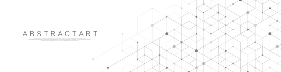 Modern technology vector illustration with square grid. Technology banner template cubes texture. Digital geometric abstraction with lines and dots