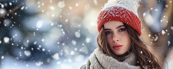 Beautiful brunette hair girl in winter clothes, ai technology