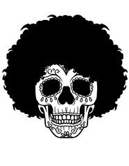 Afro Skull Illustration, Skull Vector, Afro Cutfile, Sugar Skull Stencil, Halloween Clipart, Afro hair skull, Funky Skull