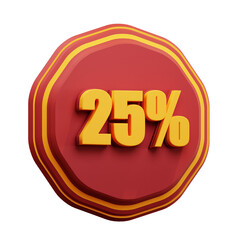 25 Percent Discount Icon sale 3d icon Red And Yellow Combination 3D Discount Icon illustration