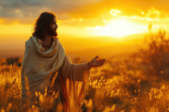 Jesus' merciful smile and the setting sun illuminating it