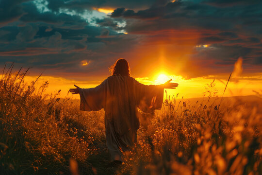 Jesus' merciful smile and the setting sun illuminating it