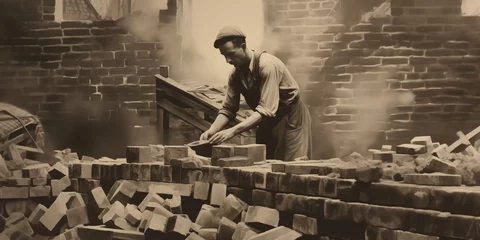 Foto op Aluminium Construction site, 1940s, 1950s.   © killykoon