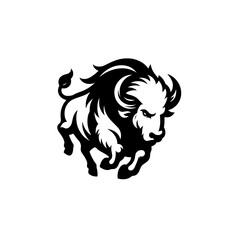 Vector Logo Featuring a Charging Buffalo. Powerful Symbol of Strength and Resilience for Corporate Branding, Financial Services, and Marketing. Striking and Versatile logo on a white Background.