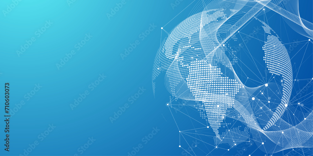 Poster Global network connection concept. Big data visualization. Social network communication in the global computer networks. Internet technology. Business. Science. Vector illustration