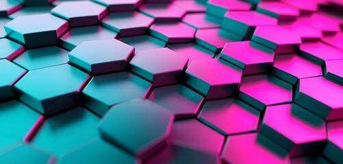 Turquoise and magenta interconnected hexagons.