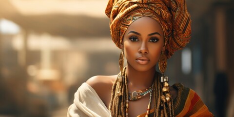 Woman wearing african native attire - obrazy, fototapety, plakaty