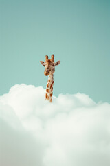Giraffe peeking from the cloud.Minimal concept.
