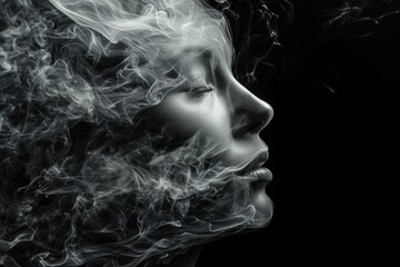 Face made out of smoke and particles. Woman's Face Formed by Wisps of Smoke. Smoke Face.