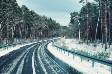 Landstrasse - Street - Snow - Winter - Cold - Background - Landscape - Country - Road  - obrazy, fototapety, plakaty