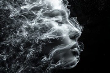 Face made out of smoke and particles. Woman's Face Formed by Wisps of Smoke. Smoke Face.