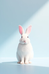 White rabbit on a light blue pastel background.Minimal concept.