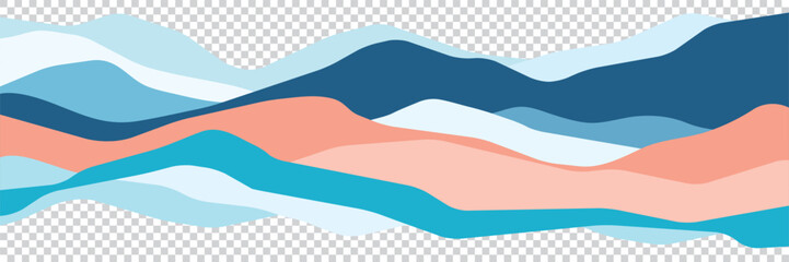 Mountains flat color illustration. Colorful hills on transparent background. Abstract simple landscape. Multicolored aqua shapes. Vector design art - 710608016