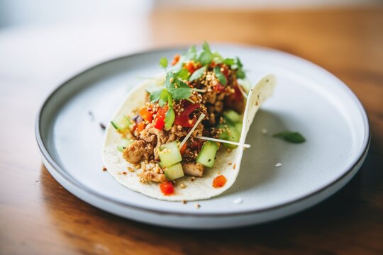 folded taco with spicy tofu crumble