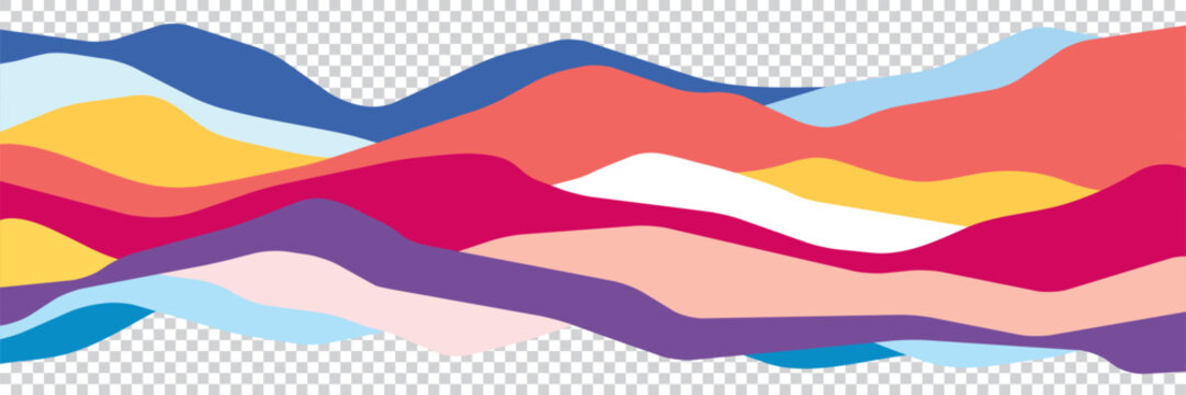 Mountains flat color illustration. Colorful hills on transparent background. Abstract simple landscape. Multicolored aqua shapes. Vector design art