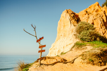 Sign of possibilities at Falesia beach in Algarve, Portugal