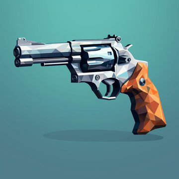 a revolver pistol in POLYGON low poly style created with Generative Ai